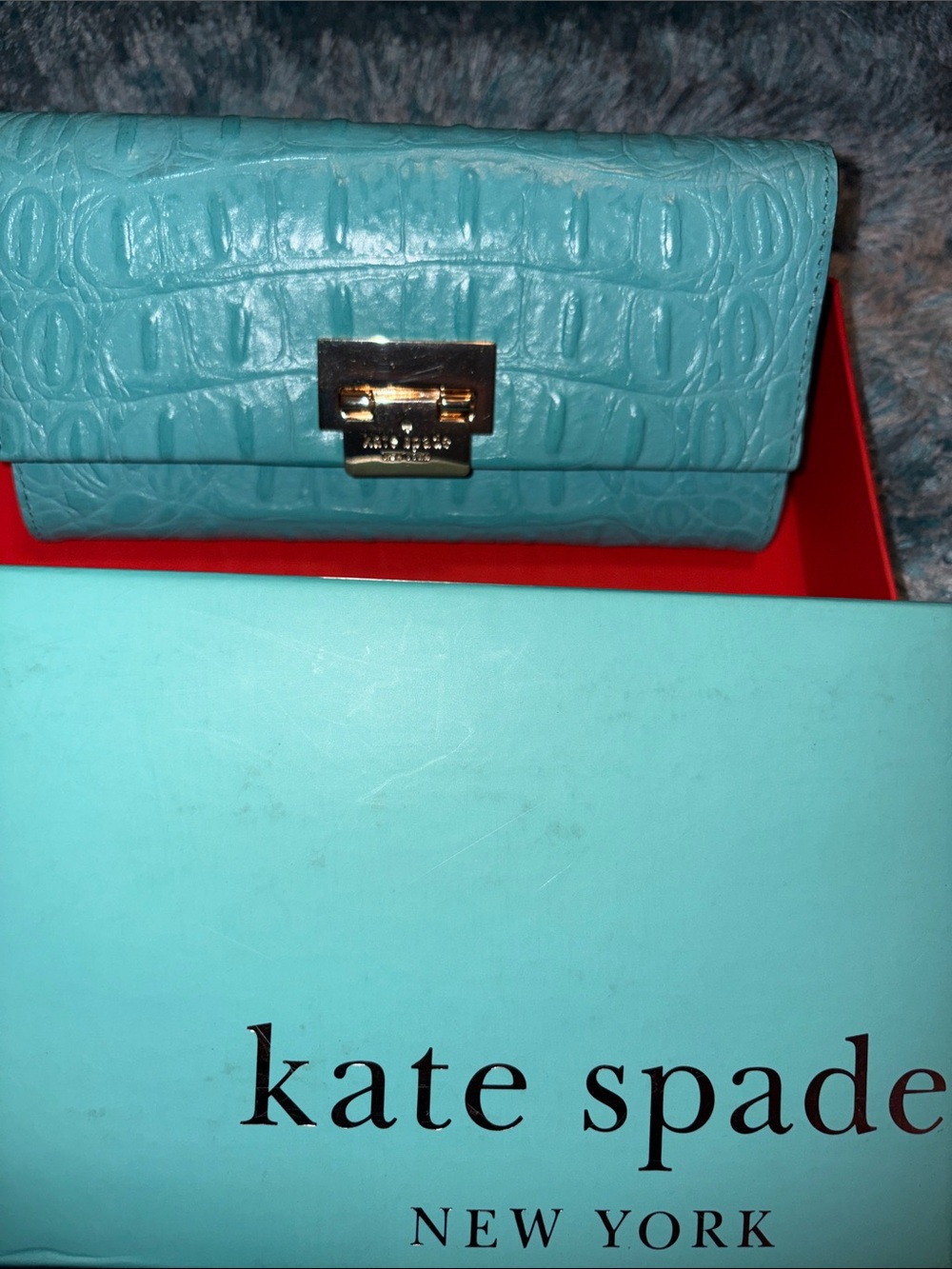 Kate Spade Orchard Valley Cyndy Turquoise Croc-Embossed Leather Wallet - Picture 2 of 10